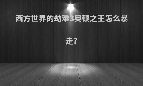 西方世界的劫难3奥顿之王怎么暴走?